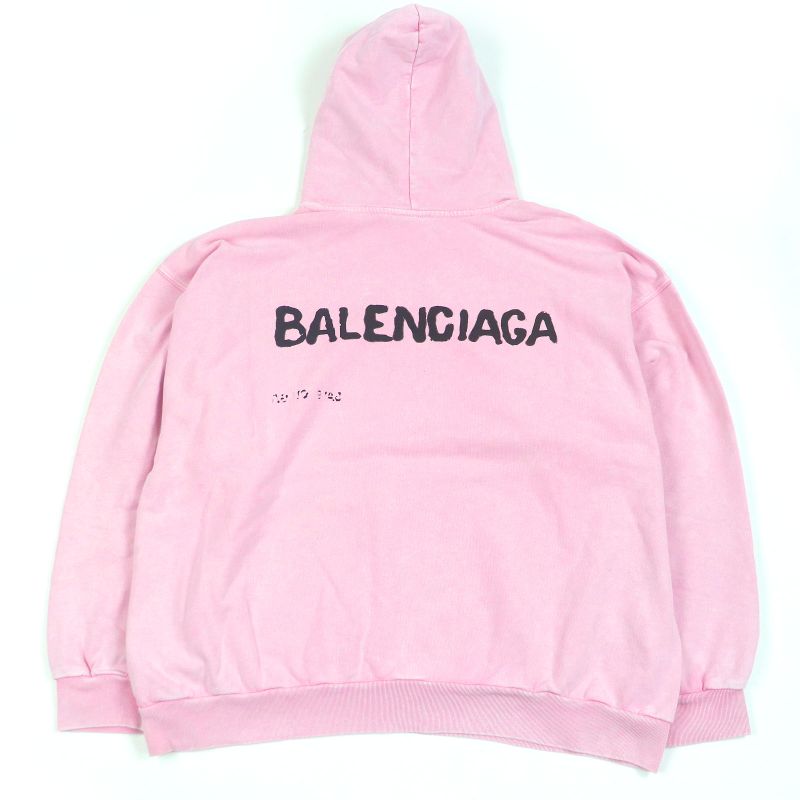 Balenciaga 24SS 767877 Hand Draw Medium Fit Pullover Hoodie Damaged Pink S