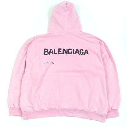 Balenciaga 24SS 767877 Hand Draw Medium Fit Pullover Hoodie Damaged Pink S