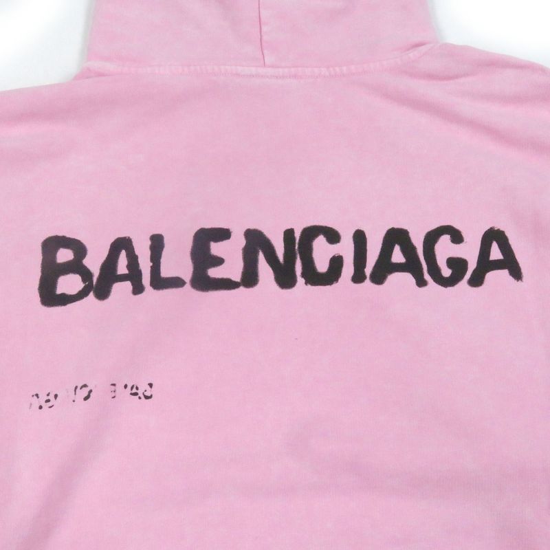 Balenciaga 24SS 767877 Hand Draw Medium Fit Pullover Hoodie Damaged Pink S
