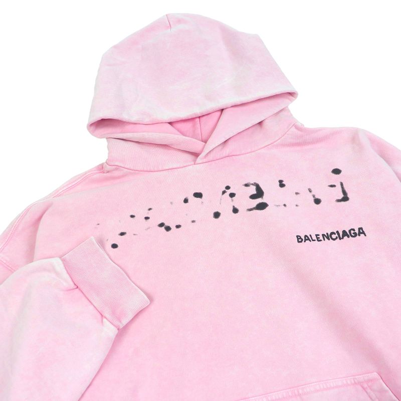 Balenciaga 24SS 767877 Hand Draw Medium Fit Pullover Hoodie Damaged Pink S