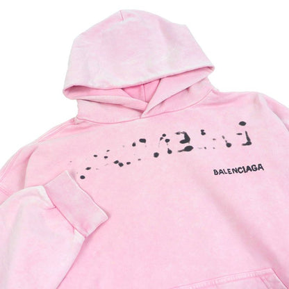 Balenciaga 24SS 767877 Hand Draw Medium Fit Pullover Hoodie Damaged Pink S