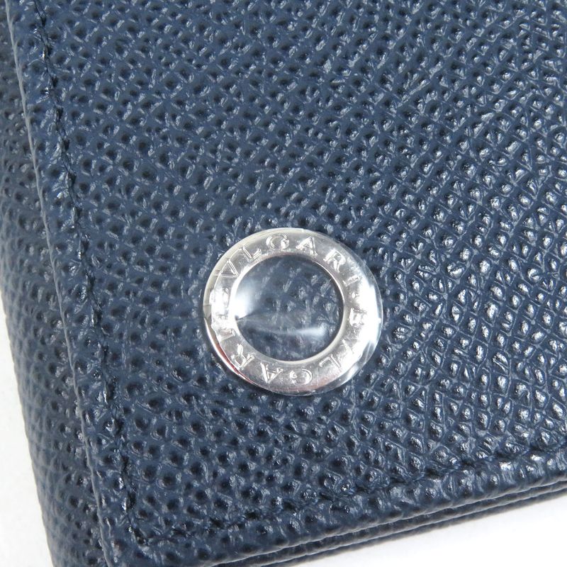Bvlgari 39318 Grained Calfleather Bvlgari Man Silver Logo Hardware Trifold
