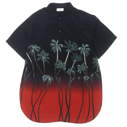 Celine 22SS 2c708402q 100% Silk Palm Tree Print Short Sleeve Shirt Black Red