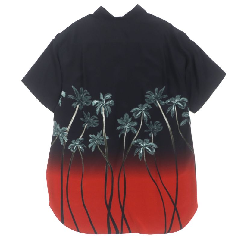 Celine 22SS 2c708402q 100% Silk Palm Tree Print Short Sleeve Shirt Black Red