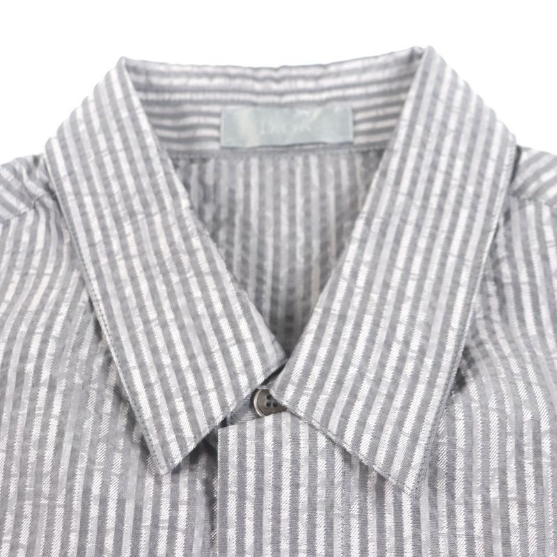 DIOR Homme 193c545g5566 100% Silk Logo Embroidery Stripe Pattern Seersucker