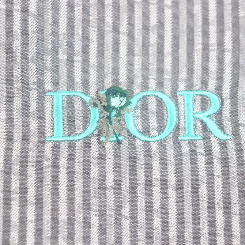 DIOR Homme 193c545g5566 100% Silk Logo Embroidery Stripe Pattern Seersucker