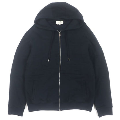  Hermes 20AW Silver Hardware H Motif Cotton Filled Hooded Zip-up Hoodie Dark