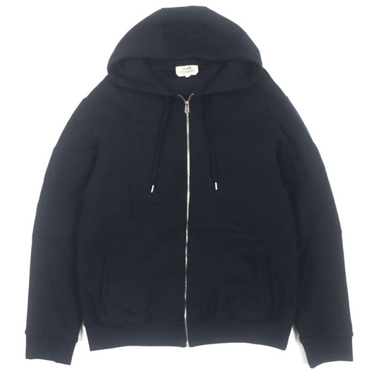  Hermes 20AW Silver Hardware H Motif Cotton Filled Hooded Zip-up Hoodie Dark