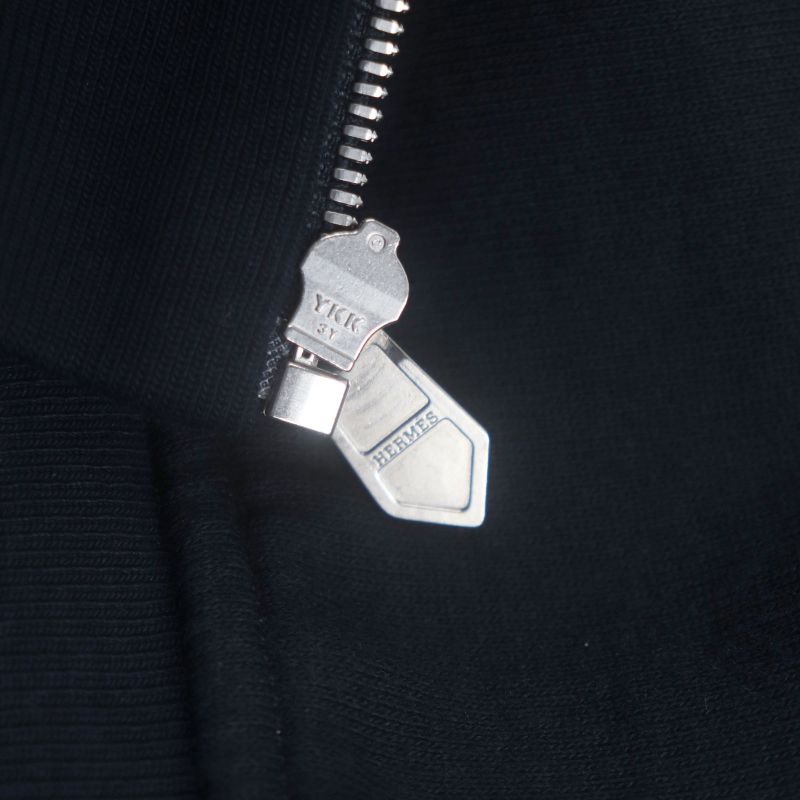  Hermes 20AW Silver Hardware H Motif Cotton Filled Hooded Zip-up Hoodie Dark