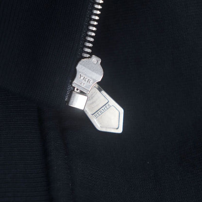  Hermes 20AW Silver Hardware H Motif Cotton Filled Hooded Zip-up Hoodie Dark