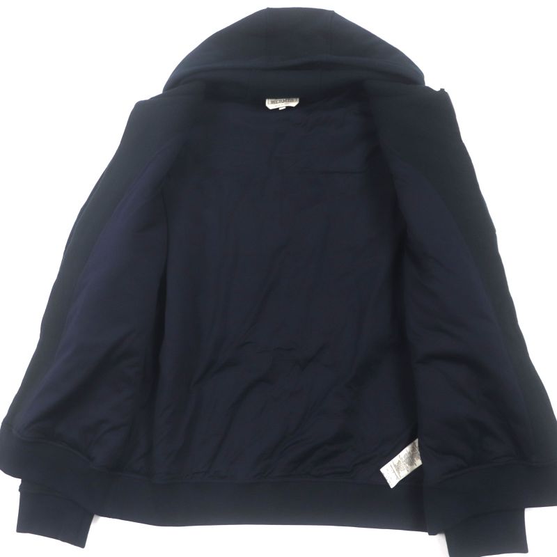  Hermes 20AW Silver Hardware H Motif Cotton Filled Hooded Zip-up Hoodie Dark