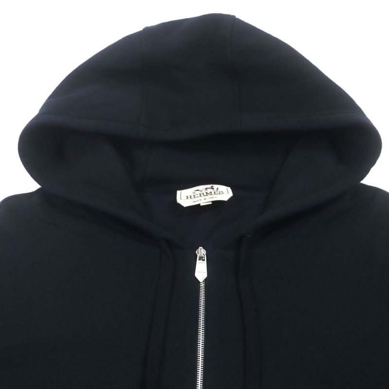  Hermes 20AW Silver Hardware H Motif Cotton Filled Hooded Zip-up Hoodie Dark