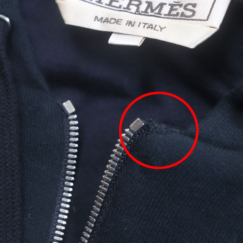  Hermes 20AW Silver Hardware H Motif Cotton Filled Hooded Zip-up Hoodie Dark