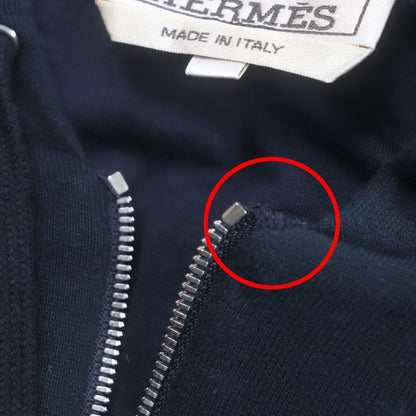  Hermes 20AW Silver Hardware H Motif Cotton Filled Hooded Zip-up Hoodie Dark