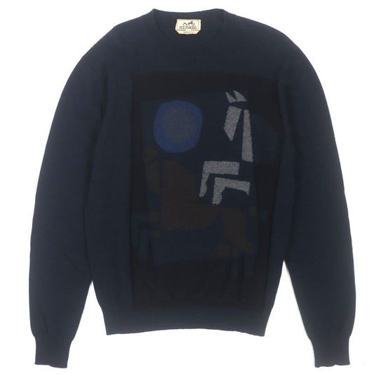  Hermes 23AW Velky Love 100% Cashmere Crewneck Pullover Knit Sweater Navy S