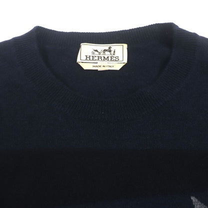  Hermes 23AW Velky Love 100% Cashmere Crewneck Pullover Knit Sweater Navy S