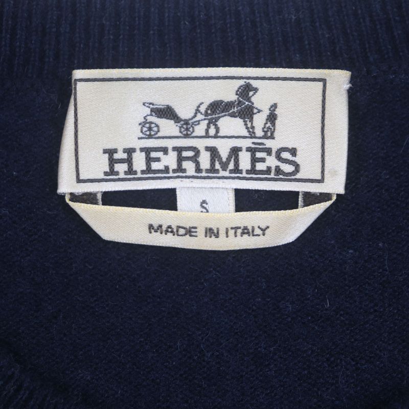  Hermes 23AW Velky Love 100% Cashmere Crewneck Pullover Knit Sweater Navy S