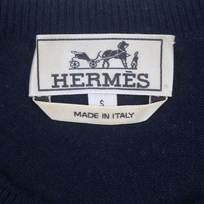  Hermes 23AW Velky Love 100% Cashmere Crewneck Pullover Knit Sweater Navy S