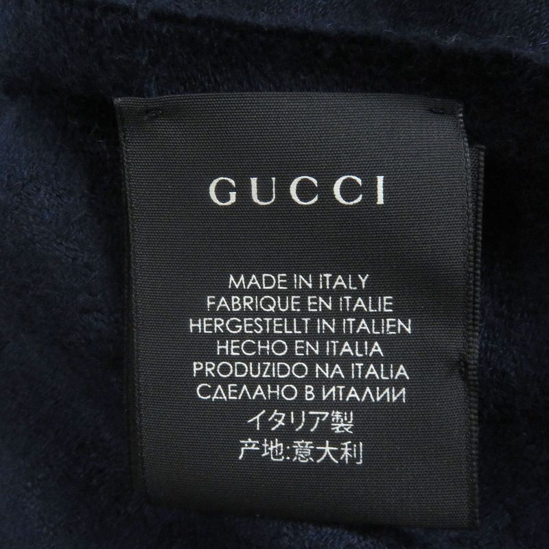 Gucci 100% Cashmere GG Logo All-over Fringe Scarf Shawl Scarf Navy 36 X 180cm