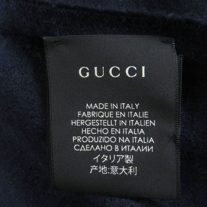 Gucci 100% Cashmere GG Logo All-over Fringe Scarf Shawl Scarf Navy 36 X 180cm