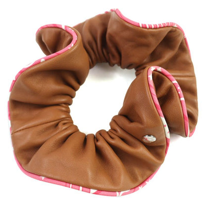 Hermes Claudia Chouche Leather Crew De Sel Silk Twill Hair Accessory Hair Tie