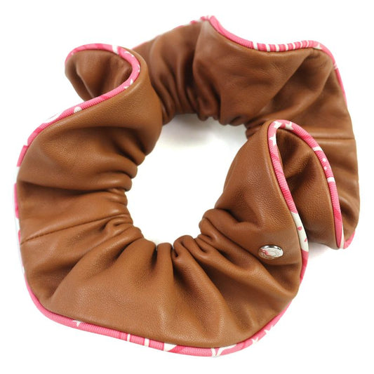 Hermes Claudia Chouche Leather Crew De Sel Silk Twill Hair Accessory Hair Tie