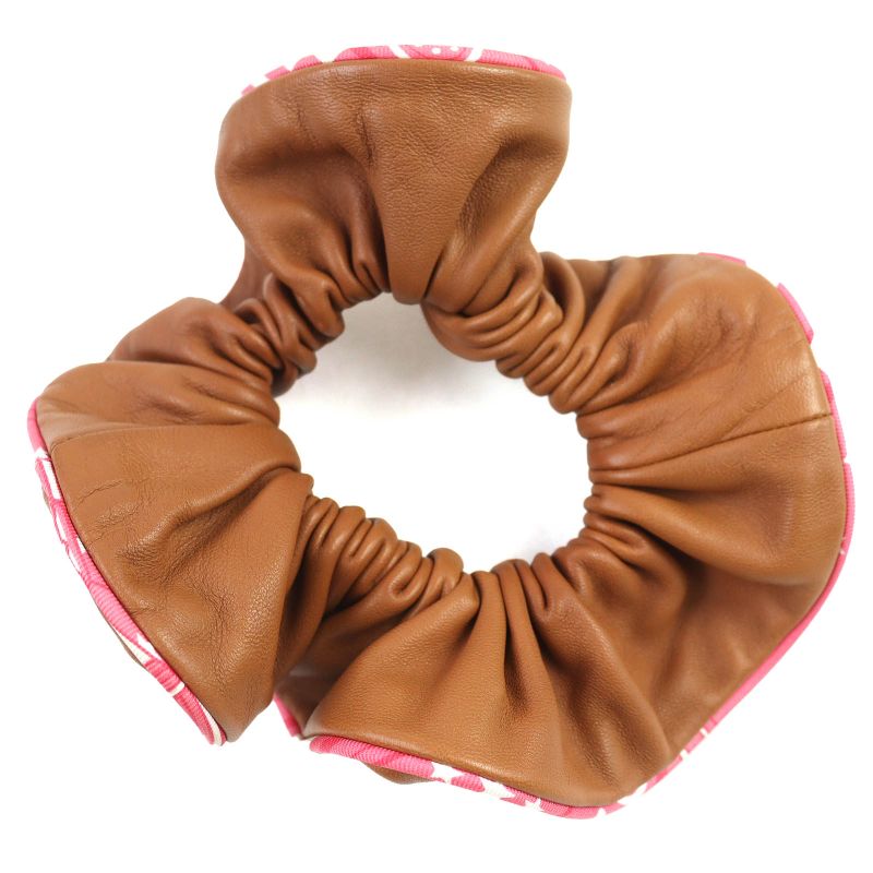 Hermes Claudia Chouche Leather Crew De Sel Silk Twill Hair Accessory Hair Tie