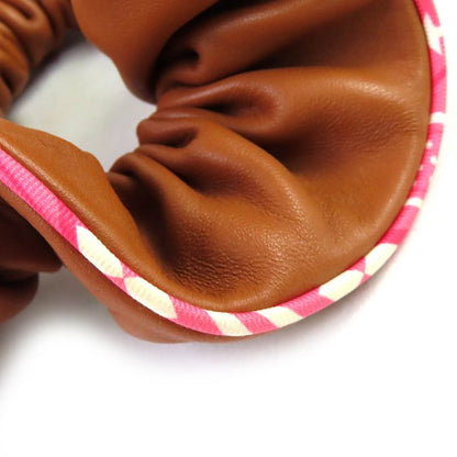 Hermes Claudia Chouche Leather Crew De Sel Silk Twill Hair Accessory Hair Tie