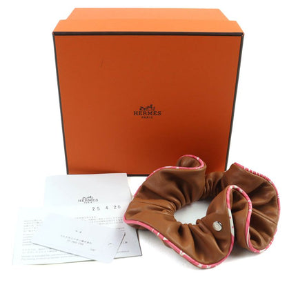 Hermes Claudia Chouche Leather Crew De Sel Silk Twill Hair Accessory Hair Tie