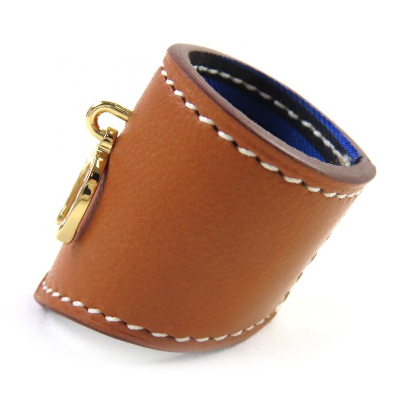 Hermes Porte Bonheur Leather Silk Marron Arsan Gold Hardware Scarf Ring With