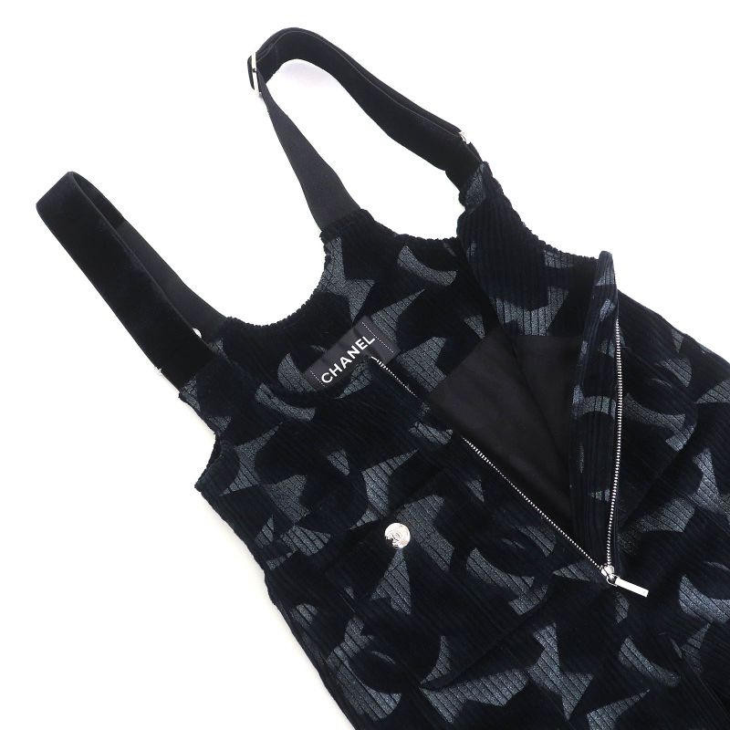 CHANEL 24AW P77394 Coconage Coco Button Hem Flare Zip Jumpsuit Tuna Overalls