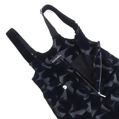 CHANEL 24AW P77394 Coconage Coco Button Hem Flare Zip Jumpsuit Tuna Overalls