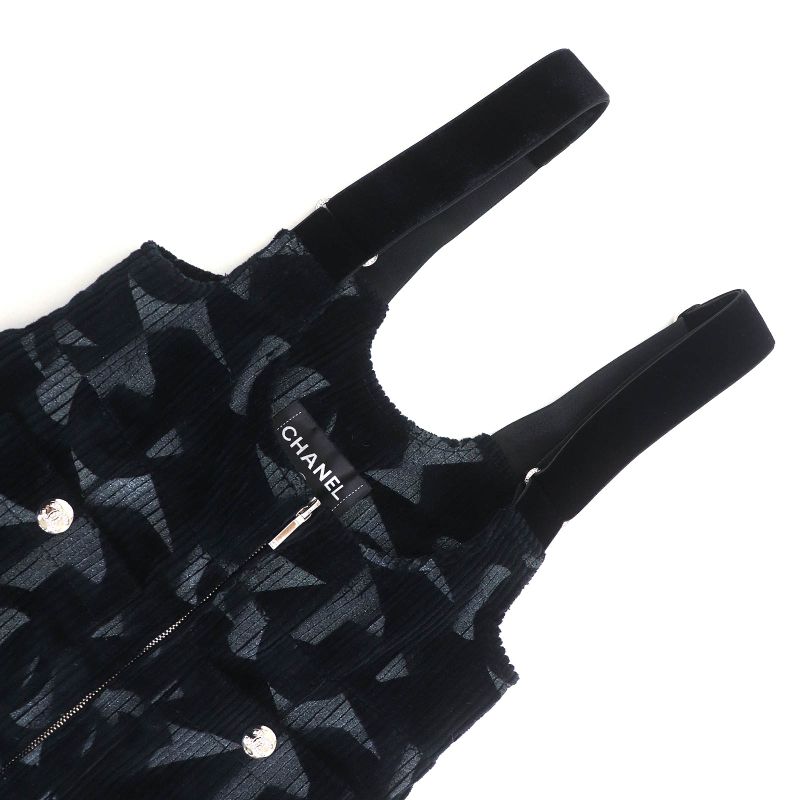 CHANEL 24AW P77394 Coconage Coco Button Hem Flare Zip Jumpsuit Tuna Overalls