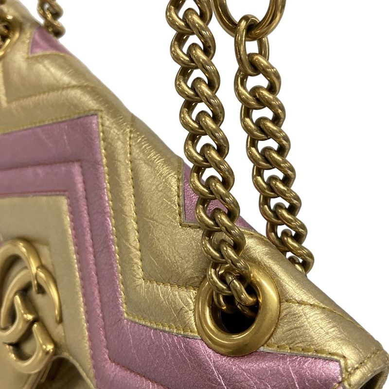 Gucci Shoulder Bag GG Marmont Quilted Small Shoulder Bag 443497 Gold And Pink