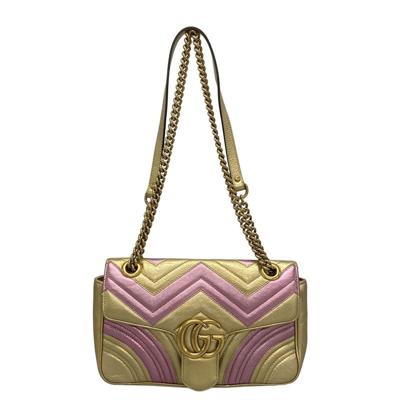 Gucci Shoulder Bag GG Marmont Quilted Small Shoulder Bag 443497 Gold And Pink