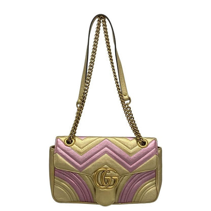 Gucci Shoulder Bag GG Marmont Quilted Small Shoulder Bag 443497 Gold And Pink