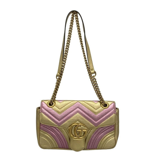 Gucci Shoulder Bag GG Marmont Quilted Small Shoulder Bag 443497 Gold And Pink