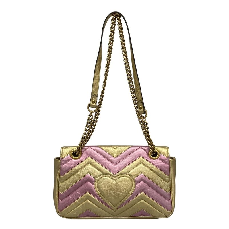 Gucci Shoulder Bag GG Marmont Quilted Small Shoulder Bag 443497 Gold And Pink