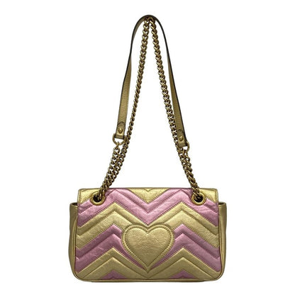 Gucci Shoulder Bag GG Marmont Quilted Small Shoulder Bag 443497 Gold And Pink