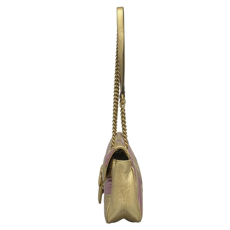 Gucci Shoulder Bag GG Marmont Quilted Small Shoulder Bag 443497 Gold And Pink