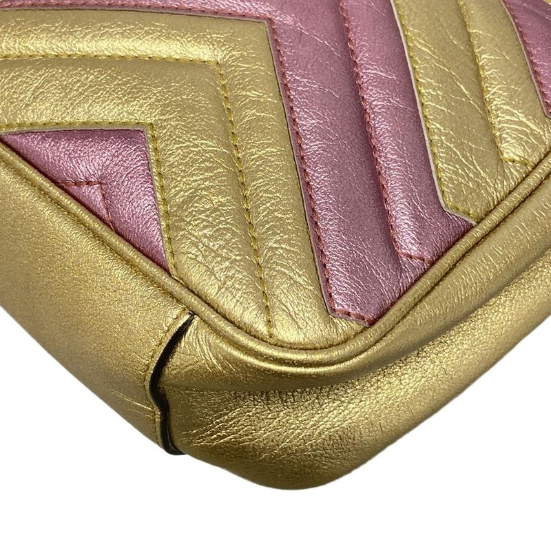 Gucci Shoulder Bag GG Marmont Quilted Small Shoulder Bag 443497 Gold And Pink