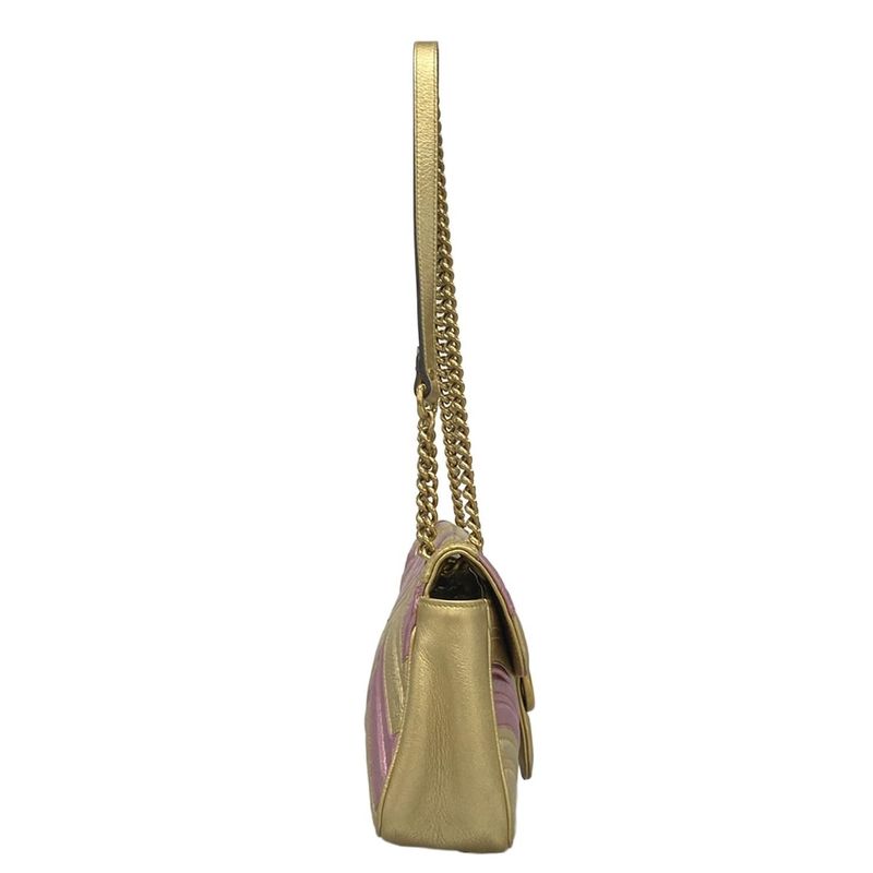 Gucci Shoulder Bag GG Marmont Quilted Small Shoulder Bag 443497 Gold And Pink