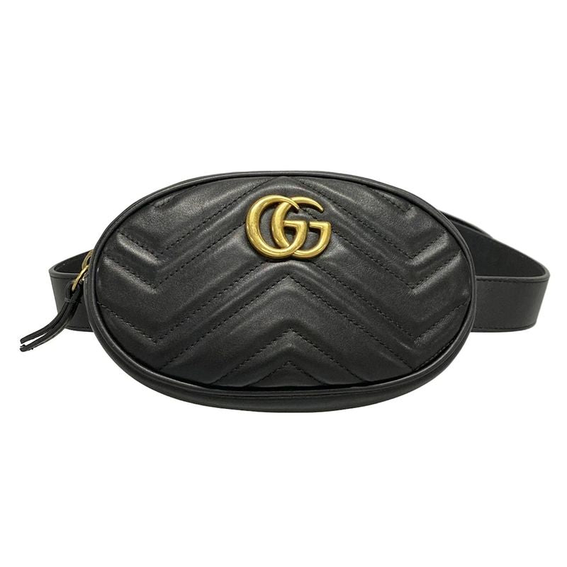 Gucci Waist Pouch GG Marmont Quilted Leather Belt Bag 476434 Black Leather