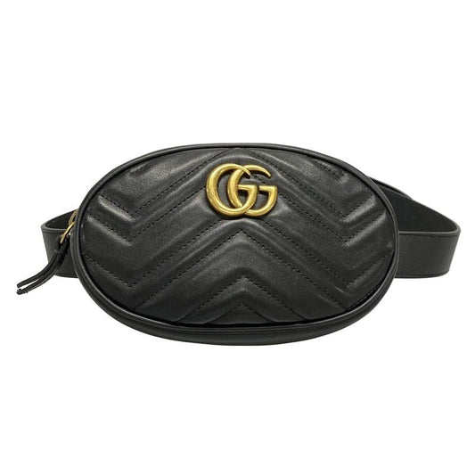 Gucci Waist Pouch GG Marmont Quilted Leather Belt Bag 476434 Black Leather