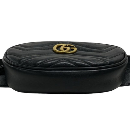 Gucci Waist Pouch GG Marmont Quilted Leather Belt Bag 476434 Black Leather