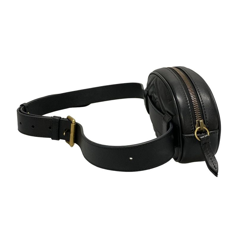 Gucci Waist Pouch GG Marmont Quilted Leather Belt Bag 476434 Black Leather