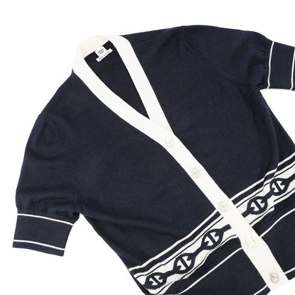 Hermes Cardigan Chaine D'ancre Knit Silk Cashmere 36 Blue Noir Black