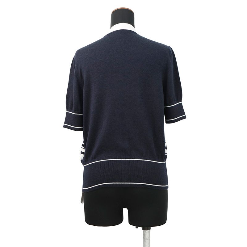 Hermes Cardigan Chaine D'ancre Knit Silk Cashmere 36 Blue Noir Black