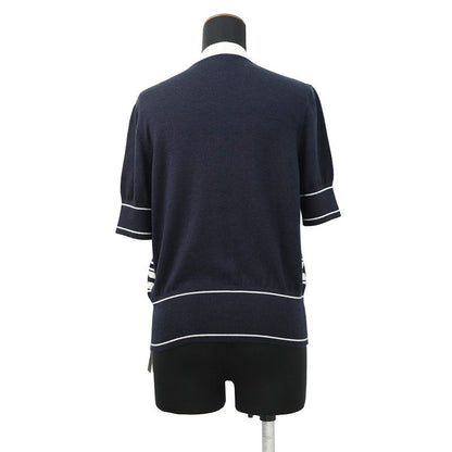 Hermes Cardigan Chaine D'ancre Knit Silk Cashmere 36 Blue Noir Black