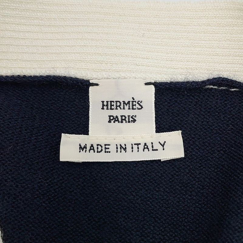 Hermes Cardigan Chaine D'ancre Knit Silk Cashmere 36 Blue Noir Black